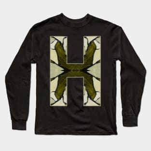 Letter H Monogram Initial Olive Green Pearl White Aesthetic Abstract Pattern Painting On Canvas Long Sleeve T-Shirt